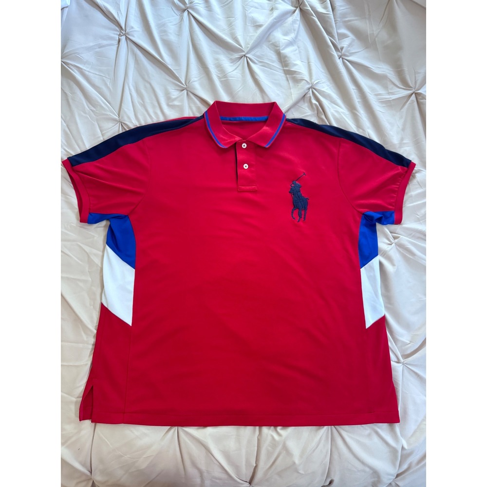 Polo Ralph Lauren Performance Polo Big Pony Red Blue Colorblock Mens XL